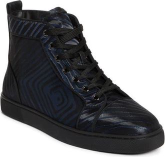 Christian Louboutin Louis Orlato Flat Stripe Jacquard High Top Sneaker in Black Navy at Nordstrom, Size 10.5Us