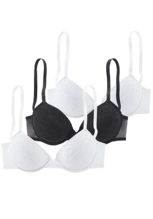 Petite Fleur Push-up-BH PETITE FLEUR, Damen, Gr. 70, Cup AA, 2x wei&szlig;, 1x schwarz, Spitze, Obermaterial: 60% Polyamid, 35% Polyester, 5% Elasthan, BHs Push-up-BH, m