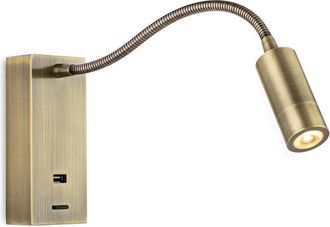 Netlighting Clifton LED Flexi Wall Reading Light & USB Antique Brass