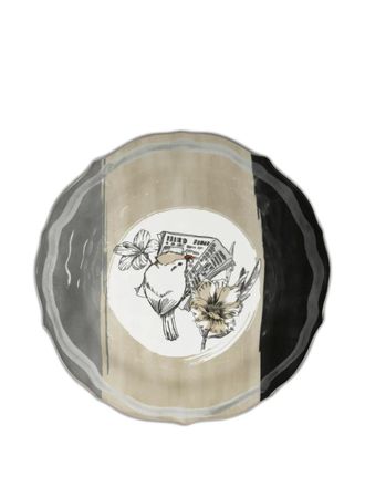 Baci Milano Urban bird newspaper-print plate (35cm) - unisex - Porcelain - One Size - Metallic