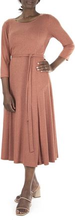 Nina Leonard Sylvia Belted Knit Midi Dress in Rust at Nordstrom Rack, Size X-Large