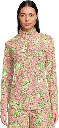 Lilly Pulitzer UPF 50+ Skipper Popover Womens Long Sleeve Pullover Rousseau Pink Mane Character Energy : XXS, Cotton/Polyester/Rayon