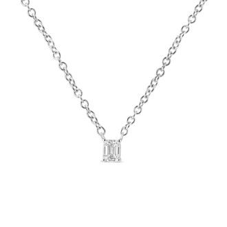 House of Brilliance 14K White Gold 1/5 Cttw Emerald Shape Solitaire Diamond 18 Pendant Necklace