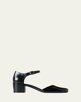 The Row Penelope Leather Ankle-Strap Pumps