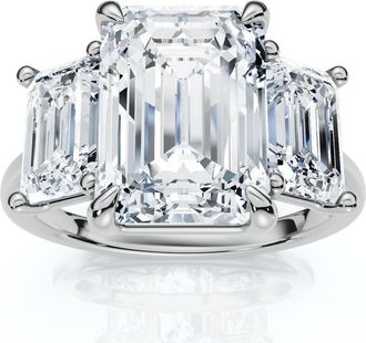 Pompeii3 Cert. 5Ct Emerald Cut Diamond Engagement Ring 3-Stone 14k Gold or Pt Lab Grown