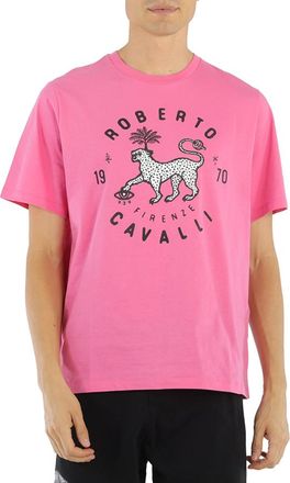 Roberto Cavalli Pink Soft Cotton Jersey Lucky Leopard Print T-shirt, Size Medium