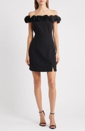 Lucy Paris Lana Rosette Of the Shoulder Minidress in Black at Nordstrom Rack, Size X-Large