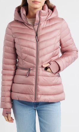 Tommy Hilfiger Packable Chevron Puffer Jacket with Hood in Bonita Pink at Nordstrom, Size X-Large