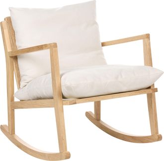 Beliani Sill&oacute;n Mecedora Tapizado De Poli&eacute;ster Estilo Escandinavo Estructura De Madera De Caucho Tela Beige Claro Kjevik