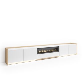 Skraut Home Skraut Home - Mueble Tv, Televisi&oacute;n, Muebles De Sal&oacute;n, Almacenaje, 310x37x50cm, Para Tv Hasta 80, Chimenea El&eacute;ctrica, Led, Estilo Moderno, Blanco Y Ro