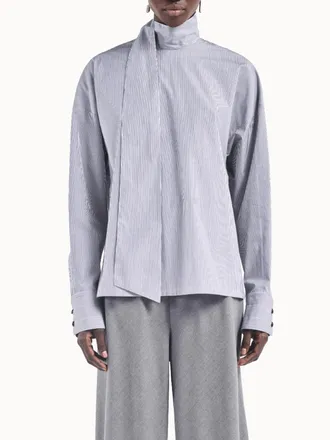 Maria McManus Scarf Long Sleeve Blouse In Pinstriped Black/white