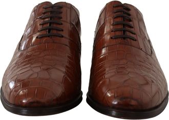 Dolce & Gabbana Brown Crocodile Leather Mens Formal Derby Shoes Exotic Skin