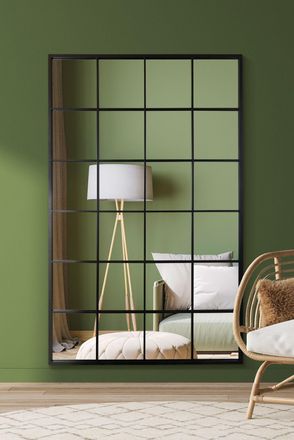 MirrorOutlet The Fenestra Black Window Leaner / Wall Mirror 69 X 43 174CM X 110CM | Size: 1 Pack