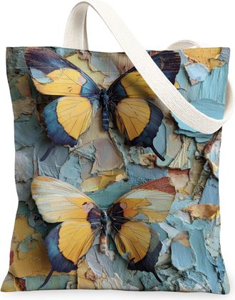 Generic Butterfly Canvas Tote Bags, Insect Art Reusable Shopping Bags, Spring Vintage Lightweight Washable Shoulder Strap Canvas Fo, Blue, 13x15 Inch