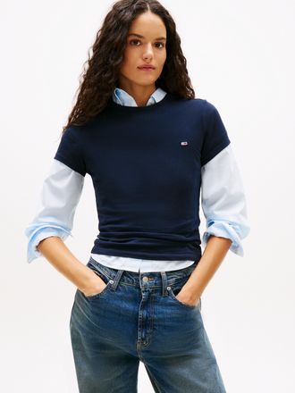 Tommy Jeans Kurzarmshirt TOMMY JEANS TJW SLIM C-NECK TEE, Damen, Gr. XL (42), blau (schwarz night navy), Single Jersey, Obermaterial: 100% Baumwolle, unifarben, s