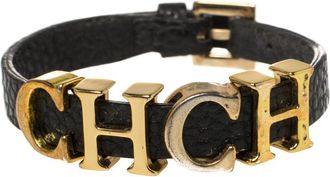 Carolina Herrera Carolina Herrera Black Leather Gold Tone Adriana Bracelet