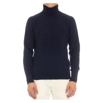 Drumohr Turtlenecks, male, Blue, M, Blue Wool Jumper Dolcevita Style