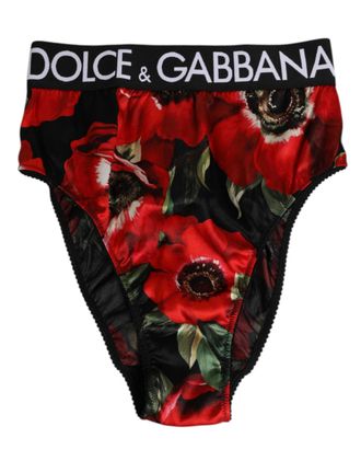 Dolce & Gabbana Black Floral Print High Waist Panty Womens Underwear