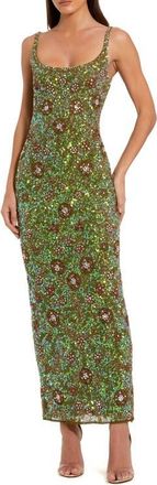 Mac Duggal Petite Sleeveless Hand Beaded Floral Midi Dress in Olive at Nordstrom, Size 10