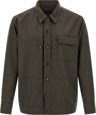 Brioni Grey Wool Solid Overshirt