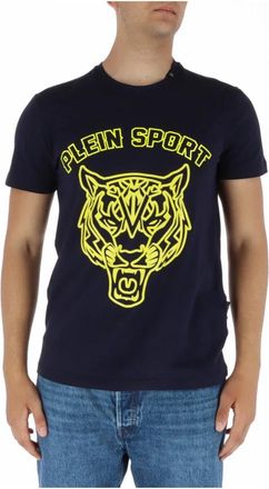Plein Sport Blauw Print Korte Mouw T-shirt - Heren - Sportshirts - Blauw - S - Katoen - Fitness
