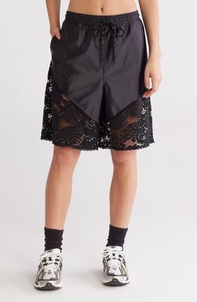 Free People FP Movement Roster Tie Waist Lace Trim Shorts in Black at Nordstrom, Size Small