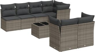 vidaXL Vidaxl - Set De Sof&aacute;s De Jard&iacute;n 8 Pzas Y Cojines Rat&aacute;n Sint&eacute;tico Gris