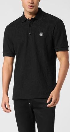 Philipp Plein Polo T-Shirt Jacquard Crest Men in Black at Nordstrom, Size Xxx-Large
