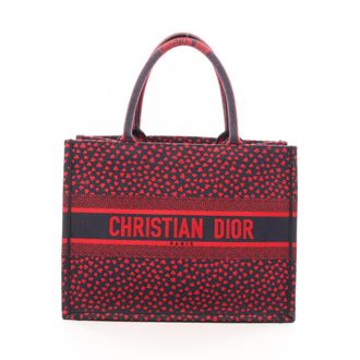 Dior Navy Red Color Canvas Handbag Tote Bag (Pre-Owned)