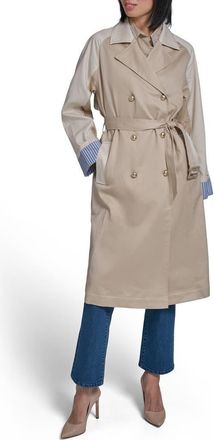 Karl Lagerfeld Two-Tone Cotton Blend Trench Coat in Bisque at Nordstrom, Size X-Large