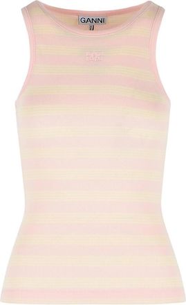 Ganni Pink Stretch Cotton Tank Top