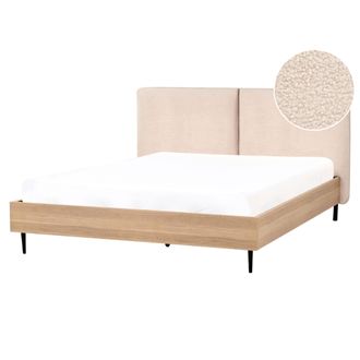 Beliani Cama Moderna Con Cabecero De Boucl&eacute; Beige 160 X 200 Cm Limanton