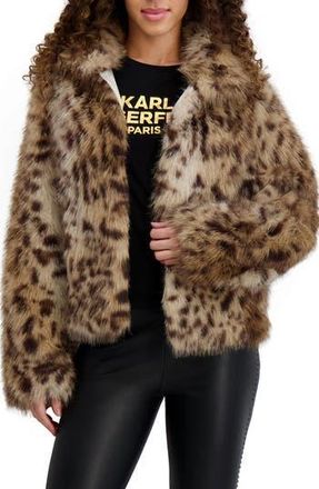 Karl Lagerfeld Faux Fur Jacket in Leopard at Nordstrom Rack, Size Large