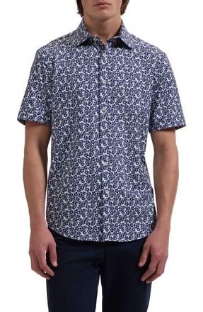 Bugatchi Miles OoohCotton Floral Short Sleeve Button-Up Shirt in Navy at Nordstrom, Size Xxx-Large