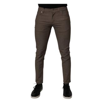 Dolce & Gabbana Slim-fit Trousers, male, Brown, S, Brown Cotton Stretch Chino Trousers