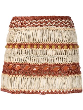 Alberta Ferretti layered crochet skirt - women - Viscose/Linen/Flax/Acetate/Spandex/Elastane/Silk - 44 - Neutrals