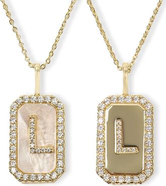 Melinda Maria Love Letters Double Sided Mother-of-Pearl Initial Pendant Necklace in White Cubic Zirconia/gold - L at Nordstrom
