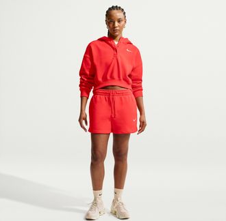 Nike Womens Nike Sportswear Phoenix Fleece Mid-Rise 4 Shorts in Red | IH2108-696