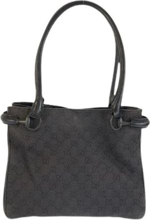 Gucci Pre-owned Handbags, female, Black, Size: ONE SIZE Pre-owned GG Canvas Leather Tote Bag