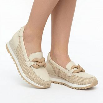Gabor Womens Leather Low Loafer In Natural