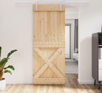 vidaXL Vidaxl - Puerta Corredera Con Herrajes Madera Maciza De Pino 85x210 Cm