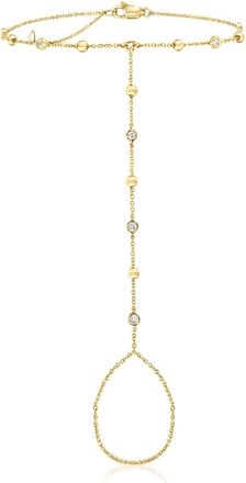 RS Pure by Ross-Simons Bezel-Set Diamond and 14kt Yellow Gold Beaded Hand Chain Bracelet