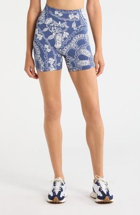 Free People FP Movement Printed Never Better Bike Shorts in Blue Indigo Bandana at Nordstrom, Size X-Small