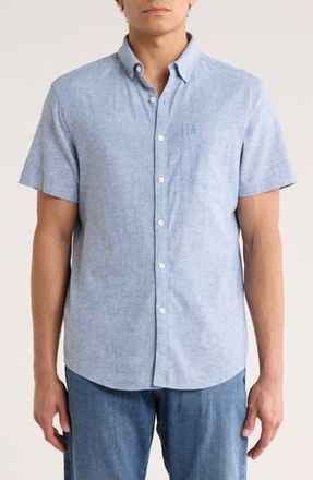 Original Penguin Stretch Linen Blend Short Sleeve Shirt in Copen Blue at Nordstrom Rack, Size Xx-Large