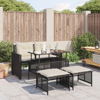 vidaXL Juego De Sof&aacute;s Jard&iacute;n 4 Pzas Con Cojines Rat&aacute;n Pe Vidrio Negro Vidaxl