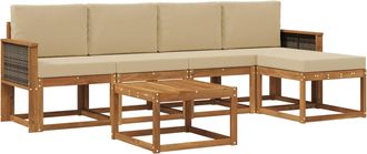 vidaXL Conjunto De Sof&aacute;s De Exterior 6 Uds. Natural Y Beige Poli&eacute;ster Vidaxl