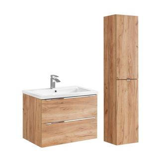 Petits Meubles Set mueble lavabo encastrado y columna estratificado marr&oacute;n