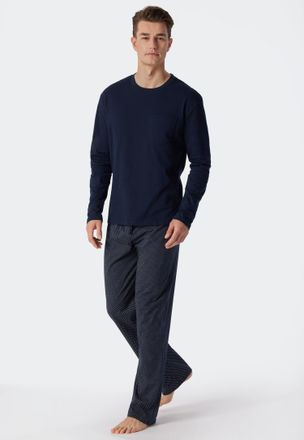 Schiesser Pyjama SCHIESSER Ebony, Herren, Gr. 48, blau (800, blau), Single Jersey, Obermaterial: 100% Baumwolle, unifarben, bequem lang, Rundhals, Homewear-Sets
