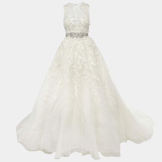 Elie Saab Elie By Elie Saab White Floral Embroidered Tulle Wedding Gown