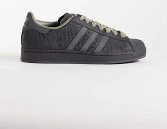 adidas Originals Superstar II sneakers nere e grigie con stampa coccodrillo-Nero
